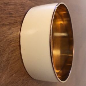 J Crew Cream & Gold-tone Enamel Bangle Bracelet Signed